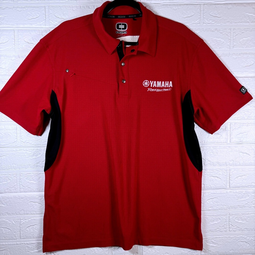 OGIO Polo Shirt Mens Large Red Yamaha Revs Your Heart Performance Golf Racing